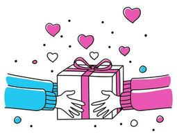 Human hands giving gift box vector