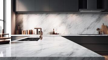 modern kitchen in a loft style with white marble. photo