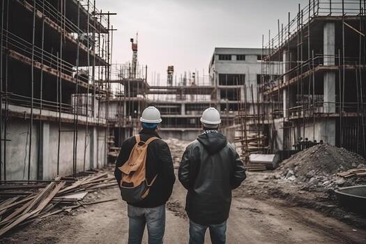 Engineer and Architect at the Construction Site. Engineering and Architecture Concept. photo