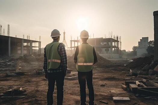 Engineer and Architect at the Construction Site. Engineering and Architecture Concept. photo
