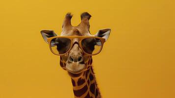 Giraffe in sunglasses. Copy space. . photo
