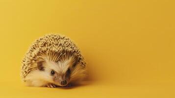 Hedgehog on the yellow background. . photo