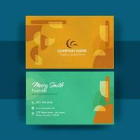 Front And Back View Of Business Card Design In Yellow and Green Color. vector