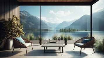 moderno y cómodo hogar al aire libre relajación zona o restaurante asientos zona con terraza foto