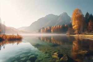 fantástico otoño ver de desangrado lago. popular viaje destino en Eslovenia, Europa. belleza mundo. foto