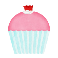 pink cupcake with a rose on top watercolor illustration png