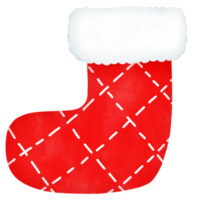 rouge Noël chaussette avec blanc tiret ligne modèle aquarelle illustration png