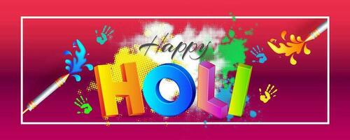 3D colorful text holi on glossy halftone background, festival of colors celebration header or banner design. vector