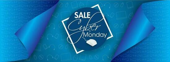 Paper scroll style header or banner design with doodle style smart devices background for Cyber Monday Sale. vector