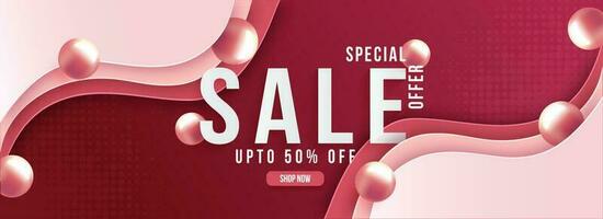 Advertising sale header or banner design with discount offer and decorated with pearls. vector