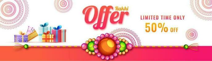 Social media banner or header design with discount off offer, rakhi. vector