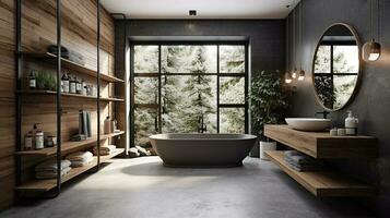 contemporáneo moderno estilo baño interior diseño con lujo bañera foto