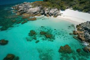 Aerial view of the beautiful beach at the north coast of New Zealand photo