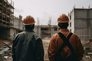 Engineer and Architect at the Construction Site. Engineering and Architecture Concept. photo