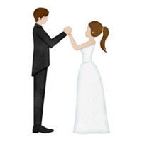 A wedding couple holds hands watercolor illustration png