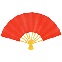 Folding red chinese fan watercolor illustration png