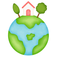 House on Earth watercolor illustration png