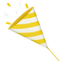 yellow-striped party popper with confetti illustration png