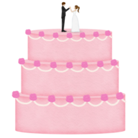 3 tier wedding cake with topper watercolor illustration png