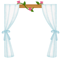 wooden wedding arch with white curtain png