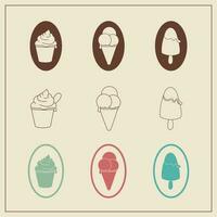 Set of icons of ice cream in a cone, cup, on a stick vector