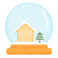 Little house in snow globe watercolor illustration png