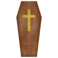 Brown wooden coffin watercolor illustration png