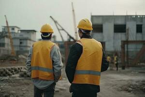 Engineer and Architect at the Construction Site. Engineering and Architecture Concept. photo