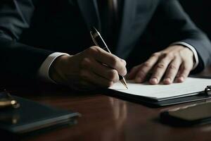 Close up, businessman signing  business deal contract photo