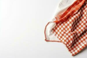 White kitchen tablecloth on a white background flat top view with copy space photo