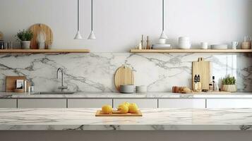 modern kitchen in a loft style with white marble photo