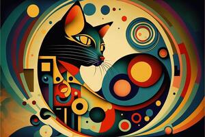 gato diseñado en el estilo de kandinsky y el Bauhaus Arte movimiento ilustración generativo ai foto