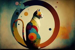 gato diseñado en el estilo de kandinsky y el Bauhaus Arte movimiento ilustración generativo ai foto