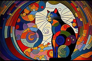 cat designed in the style of Kandinsky and the Bauhaus art movement illustration photo