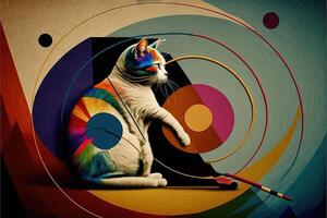 gato diseñado en el estilo de kandinsky y el Bauhaus Arte movimiento ilustración generativo ai foto