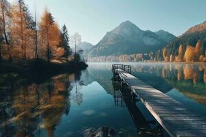 Fantastic autumn view of Bled lake. Popular travel destination in Slovenia, Europe. Beauty world. photo