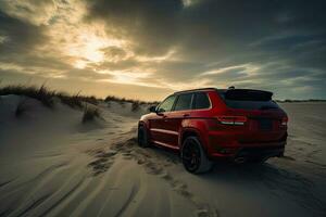 luxury car on sand dunes photo