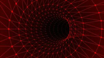 red color dots and lines 3d cylindrical mesh seamless looping tunnel background video
