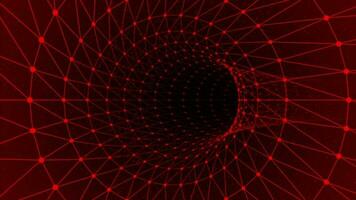 red color dots and lines 3d cylindrical mesh seamless looping tunnel background video