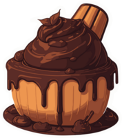 pudim com derretido chocolate creme desenho animado adesivo com ai generativo png