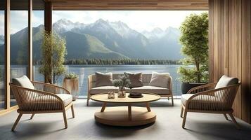 moderno y cómodo hogar al aire libre relajación zona o restaurante asientos zona con terraza foto