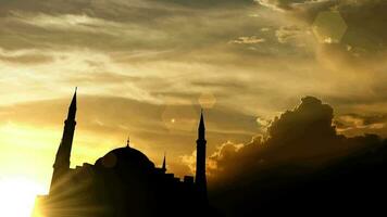 Hagia Sophia, Turkey over sunset, 3d animation. video
