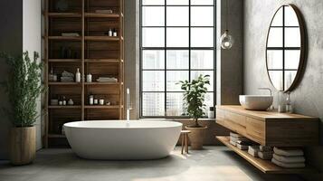 Contemporary modern style bathroom interior design with luxury bathtub photo