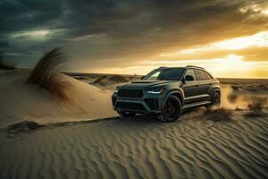 luxury car on sand dunes photo