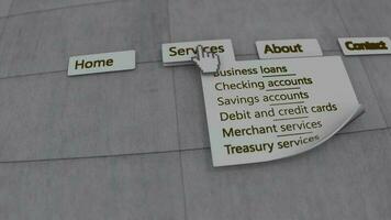 Banking services web interface dropdown menu. video