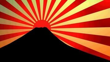 silhouette fuji montagna con sunburst effetto. video