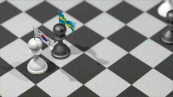 Chess Pawn with country flag, South Korea, Sweden. video