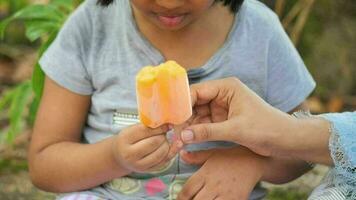 niño comiendo naranja sabor paleta de hielo video