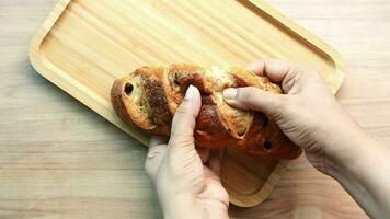 Fresh baked brown sugar pillow raisin on table video