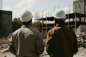 Engineer and Architect at the Construction Site. Engineering and Architecture Concept. photo